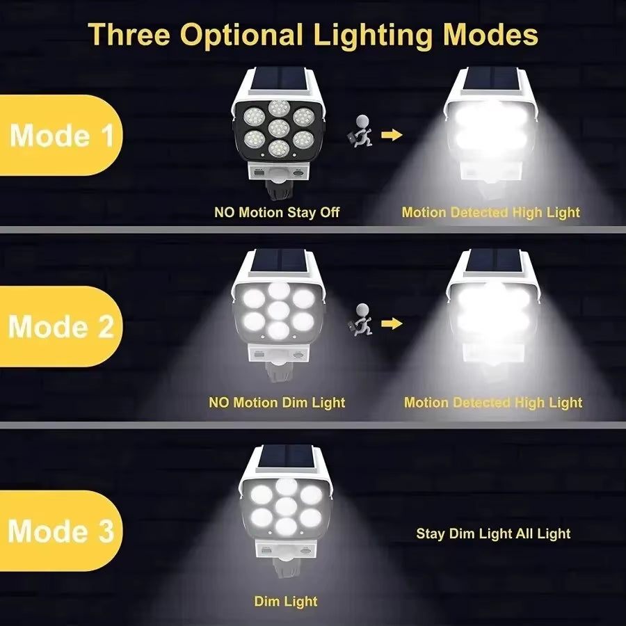 77 LED Outdoor Motion Sensor Solar Lights Floodlight Waterproof Wireless Dummy Decoy Fake Security Camera for Porch Garden Patio