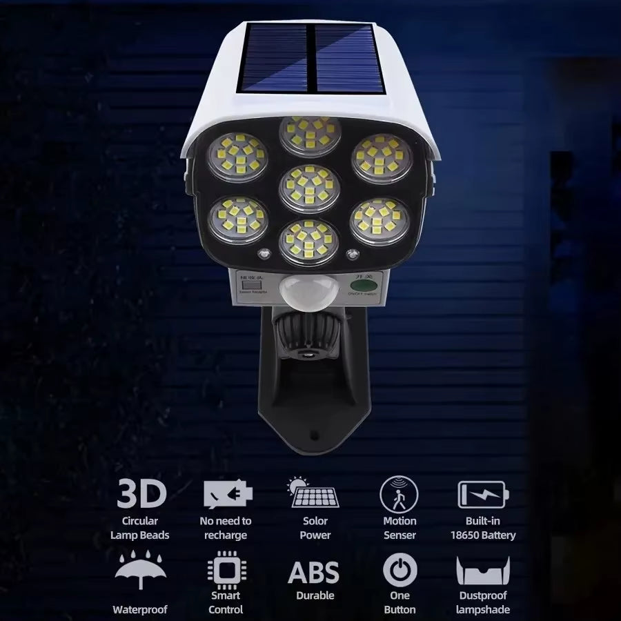 77 LED Outdoor Motion Sensor Solar Lights Floodlight Waterproof Wireless Dummy Decoy Fake Security Camera for Porch Garden Patio