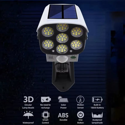 77 LED Outdoor Motion Sensor Solar Lights Floodlight Waterproof Wireless Dummy Decoy Fake Security Camera for Porch Garden Patio