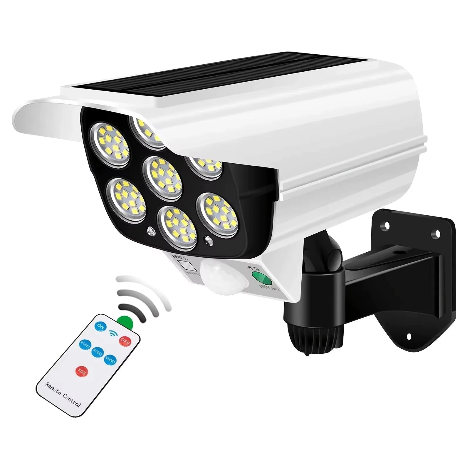 77 LED Outdoor Motion Sensor Solar Lights Floodlight Waterproof Wireless Dummy Decoy Fake Security Camera for Porch Garden Patio