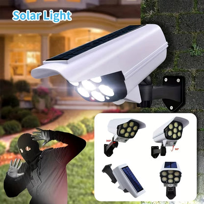 77 LED Outdoor Motion Sensor Solar Lights Floodlight Waterproof Wireless Dummy Decoy Fake Security Camera for Porch Garden Patio