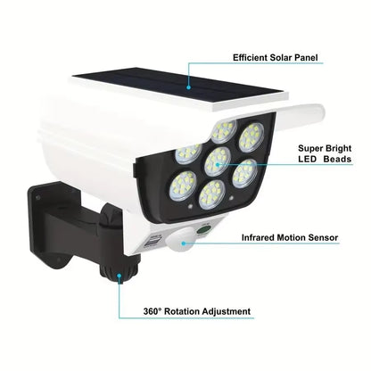77 LED Outdoor Motion Sensor Solar Lights Floodlight Waterproof Wireless Dummy Decoy Fake Security Camera for Porch Garden Patio