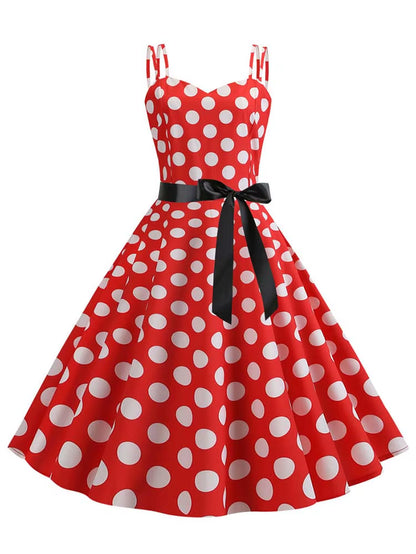 Women Summer Dress Robe Vintage 50S 60S Big Swing Party Rockabilly Dress Sexy Spaghetti Strap Polka Dot Vestidos