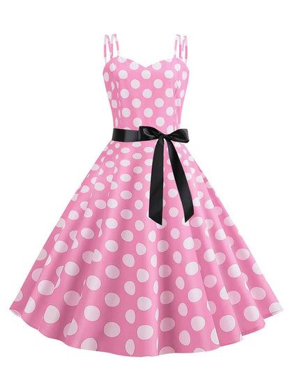 Women Summer Dress Robe Vintage 50S 60S Big Swing Party Rockabilly Dress Sexy Spaghetti Strap Polka Dot Vestidos