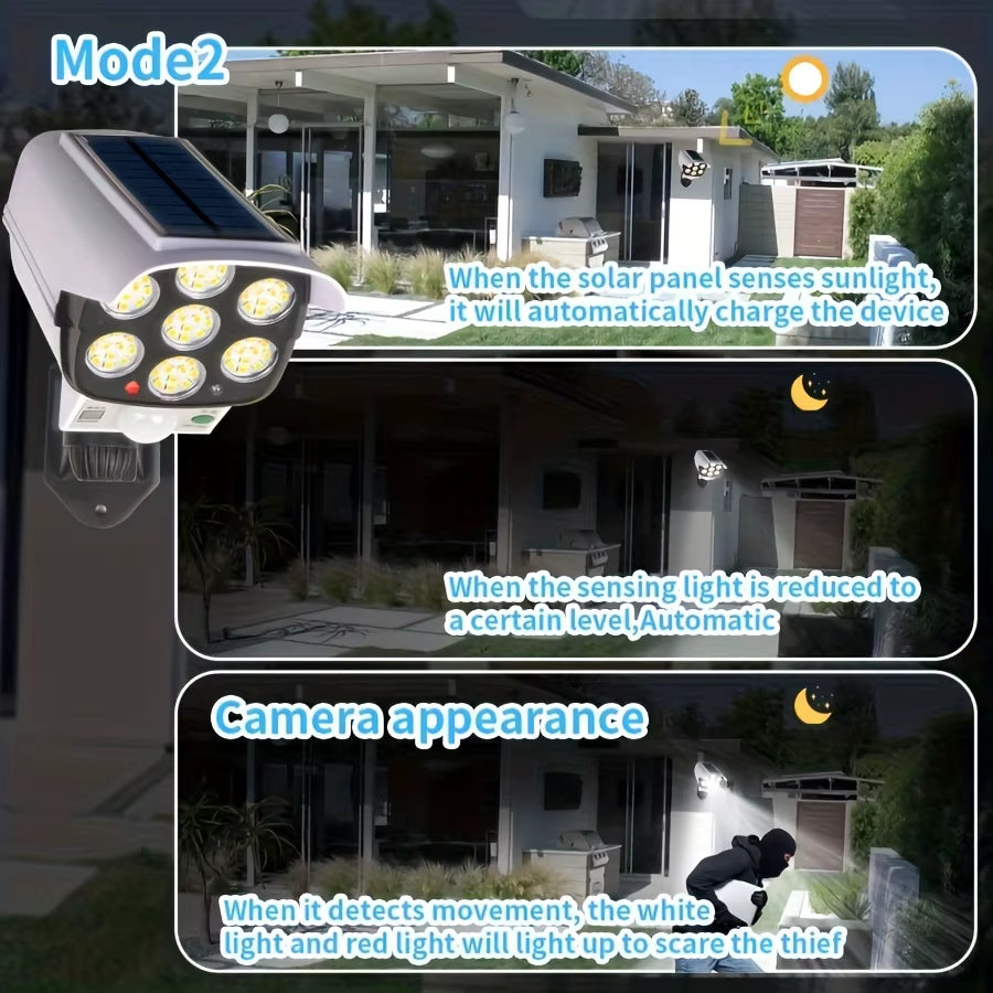 77 LED Outdoor Motion Sensor Solar Lights Floodlight Waterproof Wireless Dummy Decoy Fake Security Camera for Porch Garden Patio
