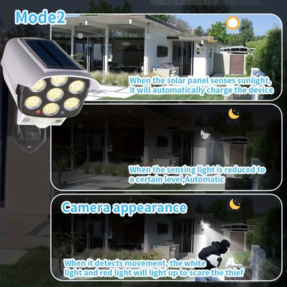 77 LED Outdoor Motion Sensor Solar Lights Floodlight Waterproof Wireless Dummy Decoy Fake Security Camera for Porch Garden Patio