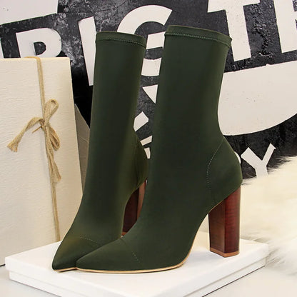 2025 New Socks Boots Fashion Ankle Boots for Women Boots Balck Pointed Toe Elastic Heels Shoes Fetish Autumn Winter Female Shoes