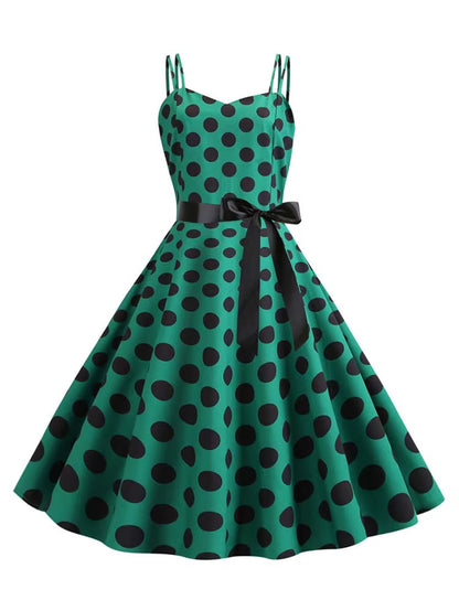 Women Summer Dress Robe Vintage 50S 60S Big Swing Party Rockabilly Dress Sexy Spaghetti Strap Polka Dot Vestidos