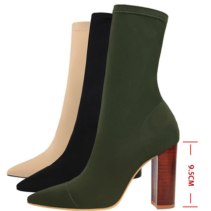 2025 New Socks Boots Fashion Ankle Boots for Women Boots Balck Pointed Toe Elastic Heels Shoes Fetish Autumn Winter Female Shoes